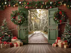 Fotopozadí - Vánoční dveře zelené 14