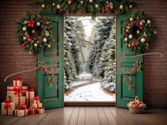 Fotopozadí - Vánoční dveře zelené 15
