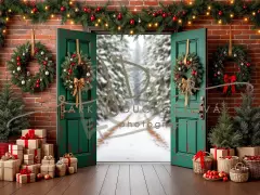 Fotopozadí - Vánoční dveře zelené 16