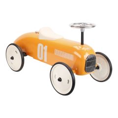 Kovové odrážedlo historické - závodní auto oranžové