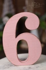 Číslo dřevěné 6 - růžové
