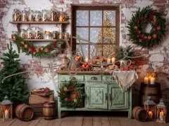 Fotopozadí - Vánoční retro kuchyň farmářská 17