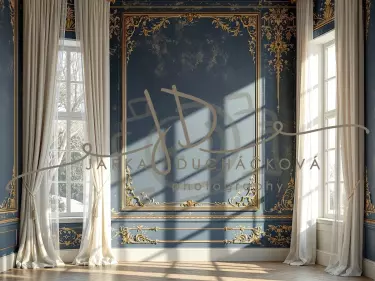 Fotopozadí - Stěna s okny modrá 2