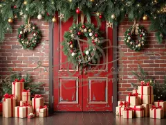 Fotopozadí - Vánoční dveře červené 2