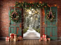 Fotopozadí - Vánoční dveře zelené 2