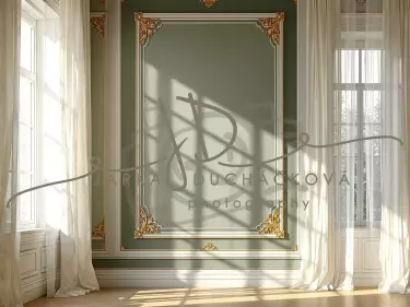 Fotopozadí - Stěna s okny zelená 3