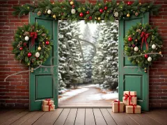 Fotopozadí - Vánoční dveře zelené 3