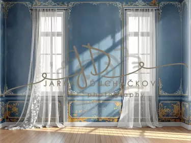 Fotopozadí - Stěna s okny modrá 4