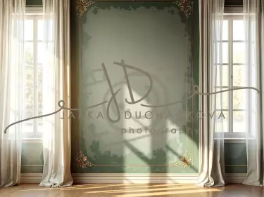 Fotopozadí - Stěna s okny zelená 4