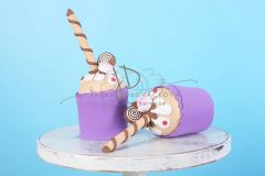 Mini dortík - muffin zdobený - 15cm - fialový