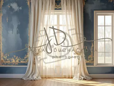 Fotopozadí - Stěna s okny modrá 7