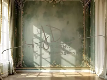 Fotopozadí - Stěna s okny zelená 7