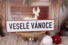 Tabulka plechová 30x10cm - bílá Veselé Vánoce