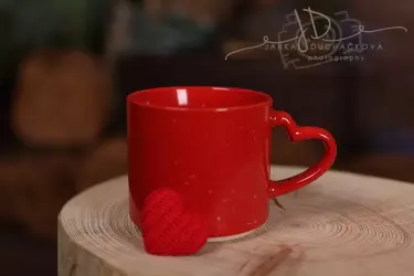 Hrneček Láska červený + srdíčko látkové