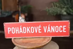 Tabulka plechová červená Pohádkové Vánoce 30x10cm