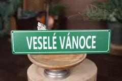 Tabulka plechová zelená Veselé Vánoce 30x10cm