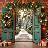 Vánoční dveře zelené otevřené do krajiny