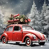 Vinyl fotopozadí - Vánoční scéna malovaná - autíčka, domečky, budky