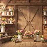 Stodola s tulipány a květinami